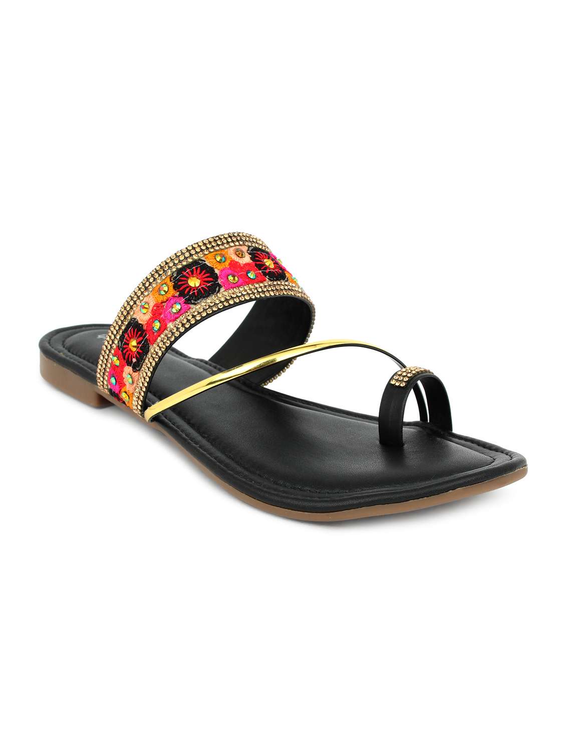 black synthetic slip on kolhapuris