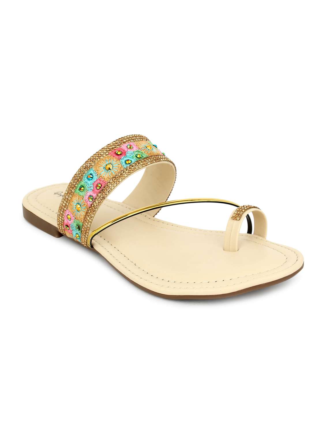 beige synthetic slip on kolhapuris