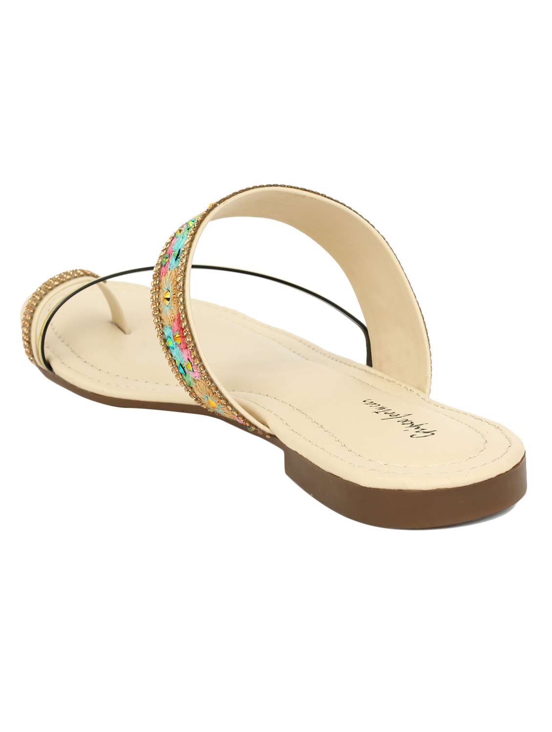 beige synthetic slip on kolhapuris - 17591885 -  Standard Image - 2