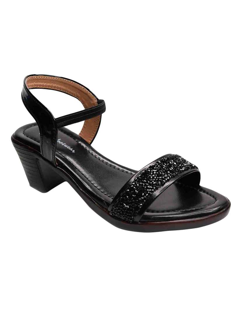 black synthetic slip on sandals