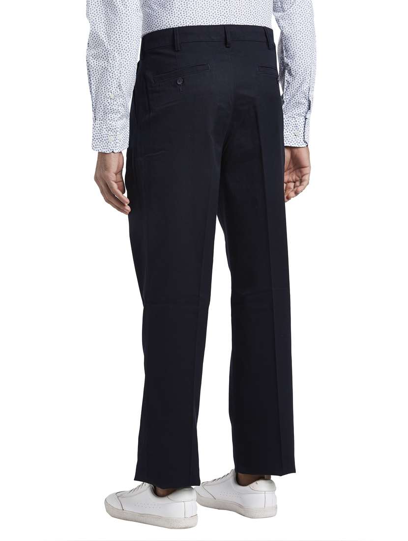 navy blue solid pleated casual trouser - 17592269 - Standard Image - 2