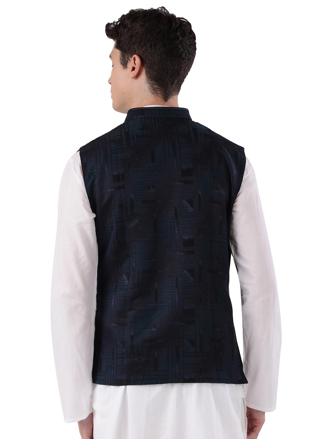 navy blue self design nehru jacket - 17592333 - Standard Image - 2