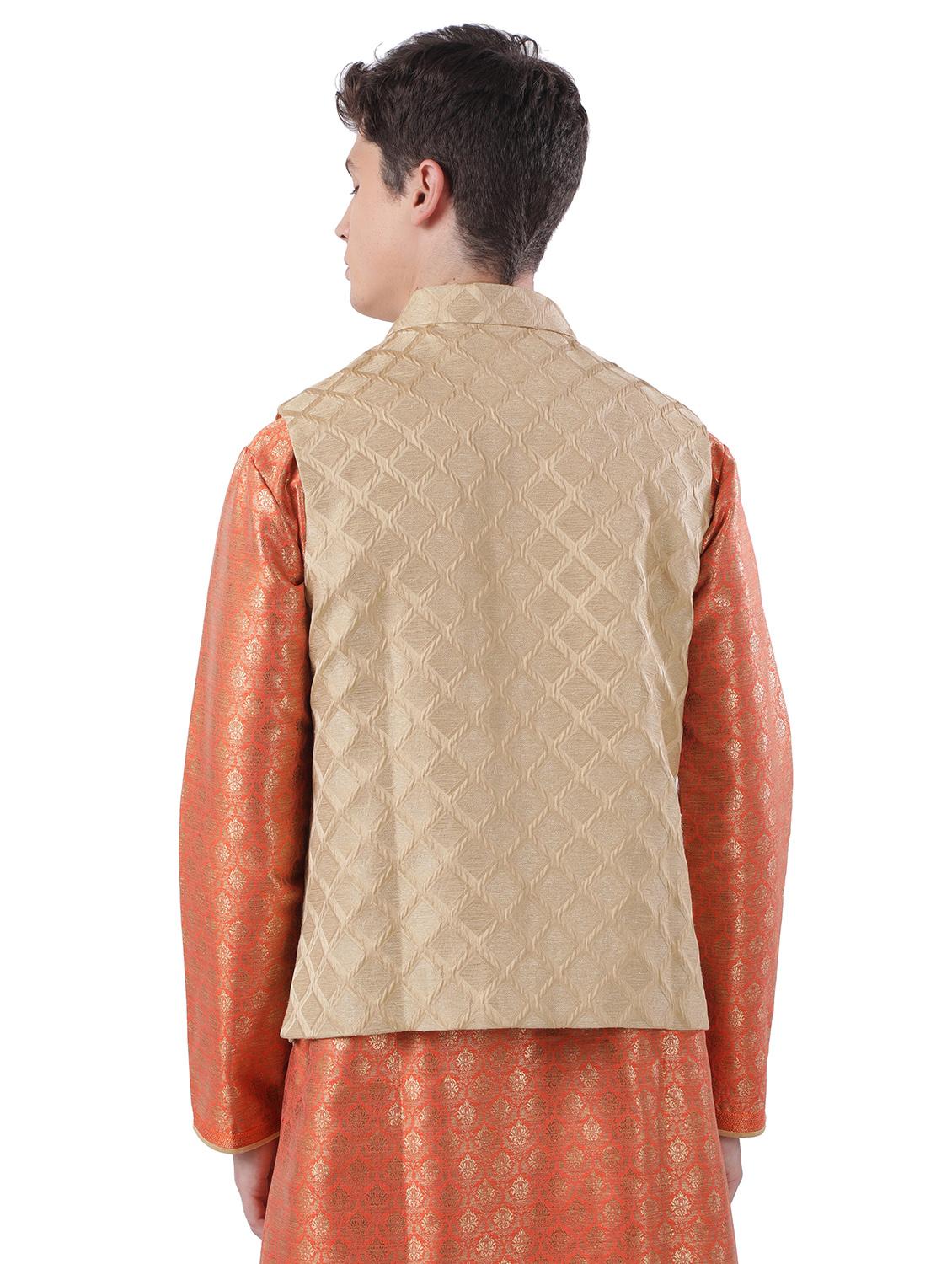 beige jacuard nehru jacket - 17592348 - Standard Image - 2