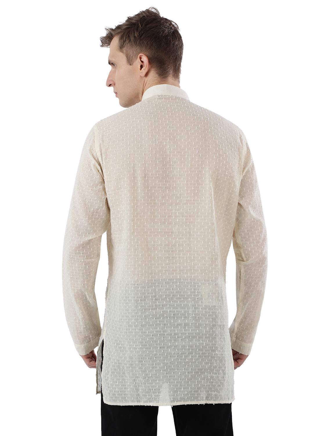 cream solid jacquard kurta - 17592375 - Standard Image - 2