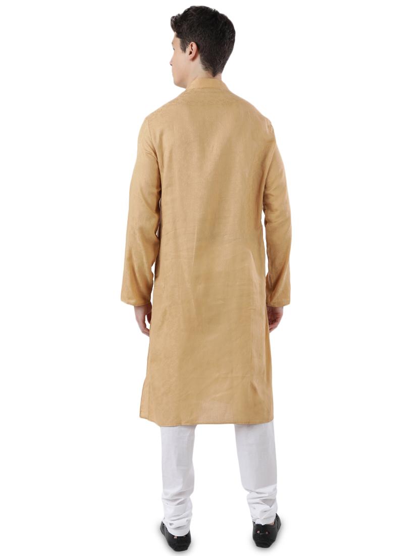 beige jacquard long kurta - 17592427 - Standard Image - 2
