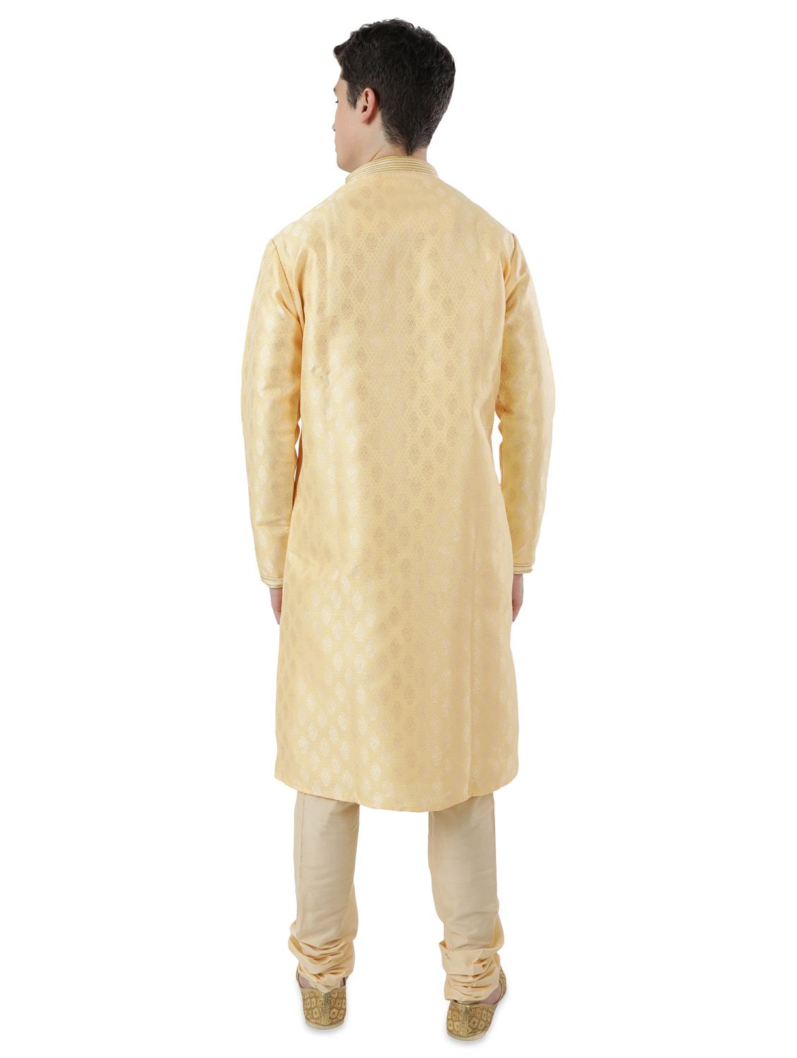 cream jacquard long kurta with embroidered neckline - 17592435 - Standard Image - 2
