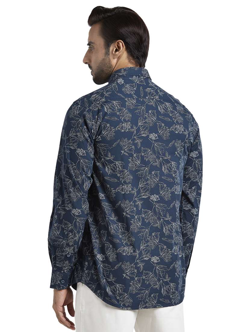 navy blue floral print casual shirt - 17592468 - Standard Image - 2