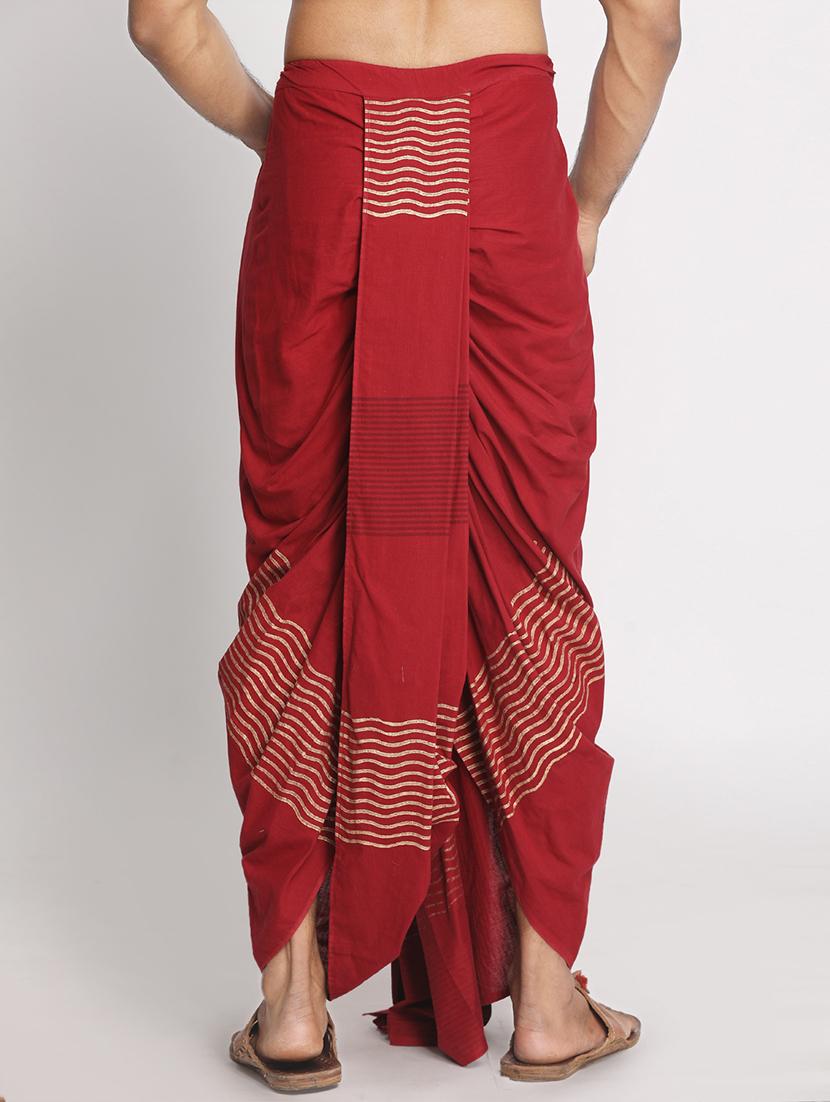 maroon striped dhoti - 17592780 - Standard Image - 2