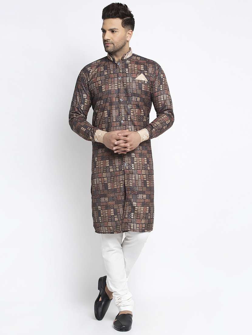 brown abstract kurta pajama ethnic set
