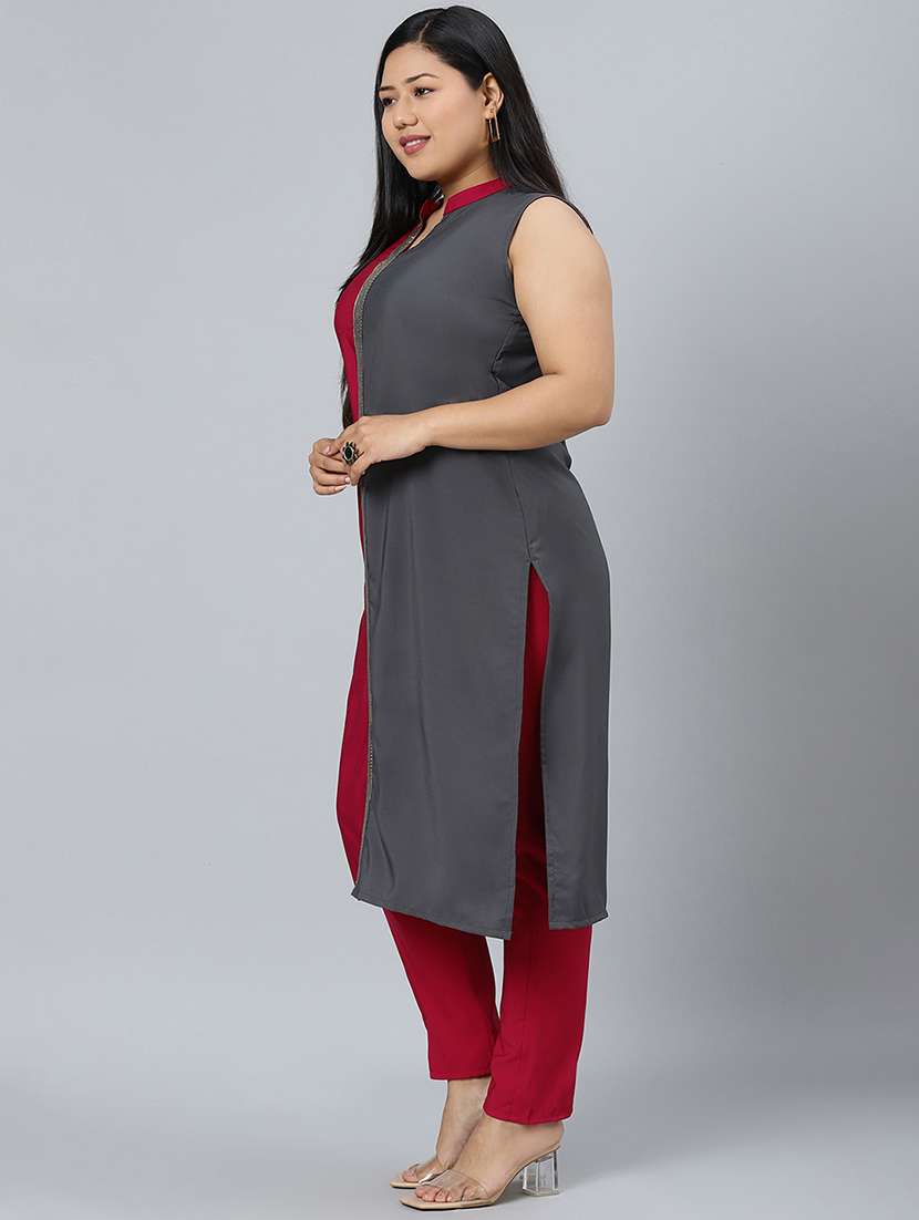 women magenta color block kurta pant set - 17594635 - Standard Image - 2