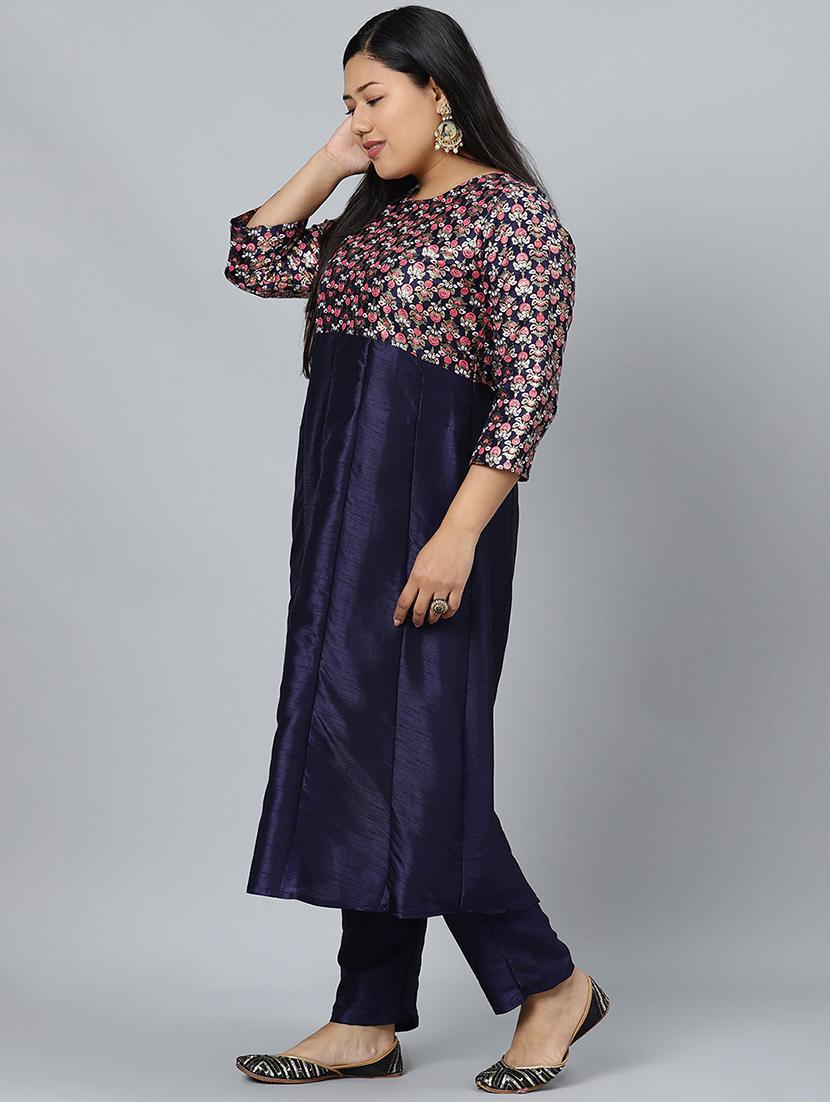 navy art silk kurta pant set - 17594665 - Standard Image - 2