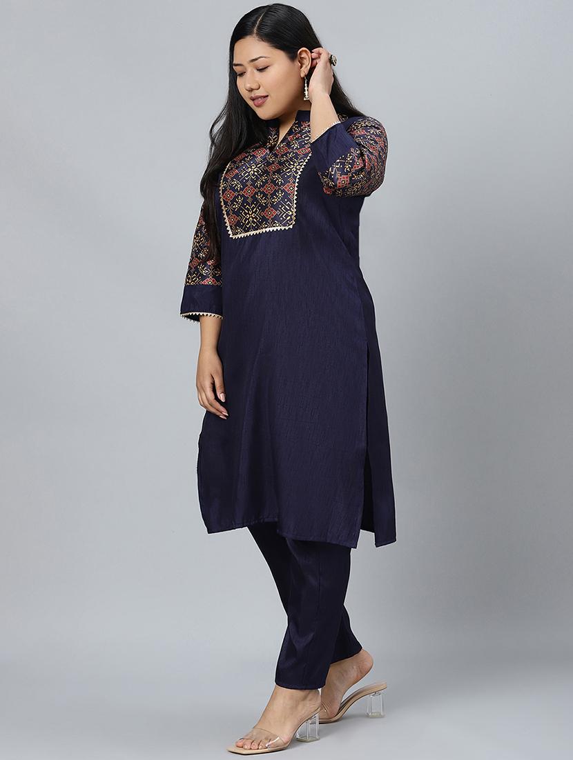 navy art silk kurta pant set - 17594668 - Standard Image - 2