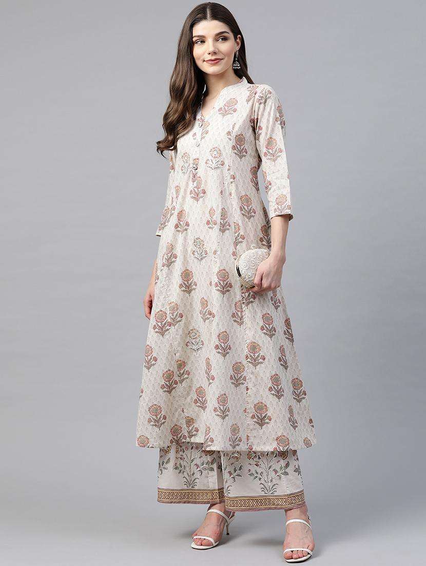 offwhite cotton kurta palazzo  set - 17595846 -  Standard Image - 2