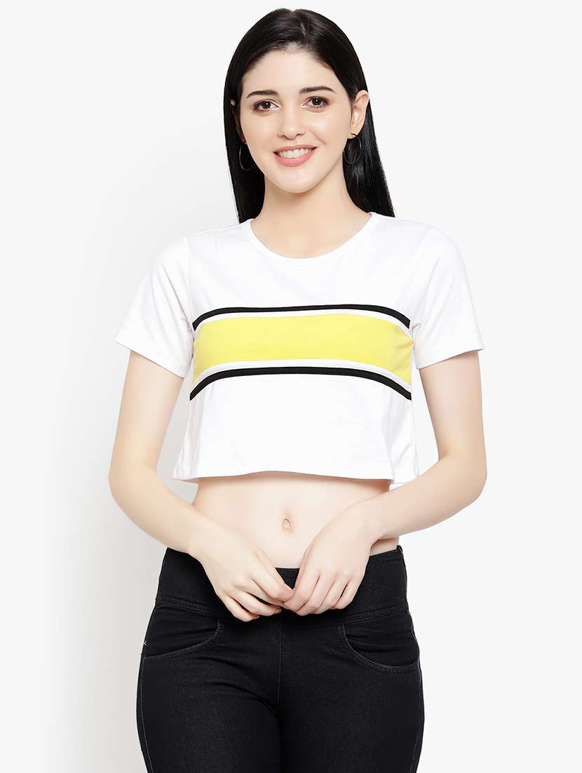 women's crop round neck t-shirt