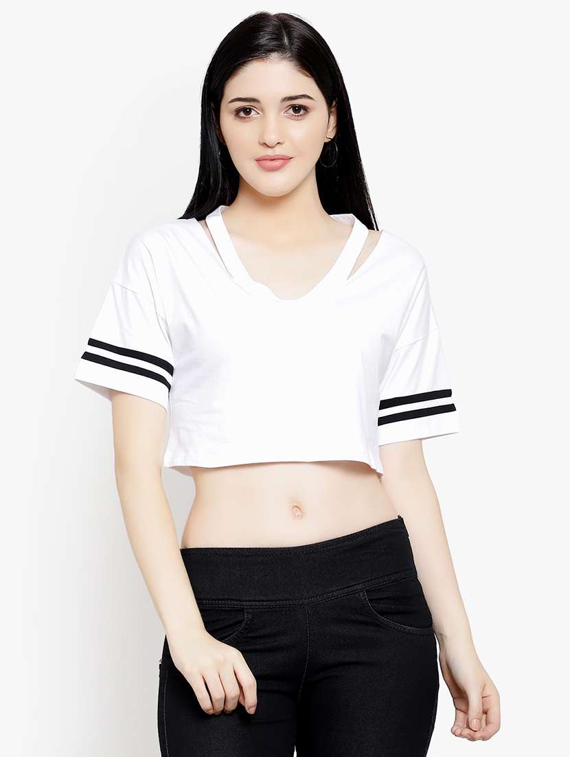 women's crop round neck top