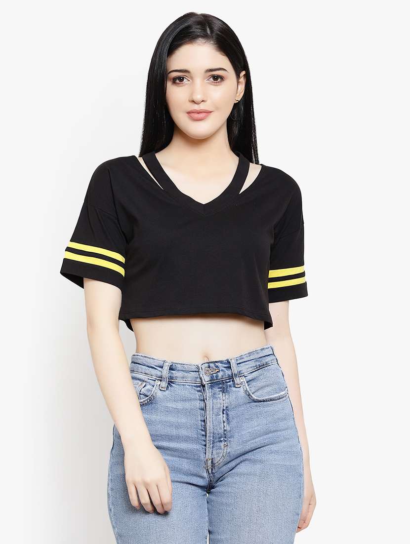 women's crop v neck top