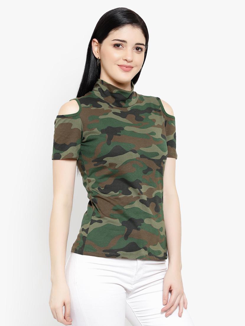 cold shoulder camouflage top - 17596231 - Standard Image - 2