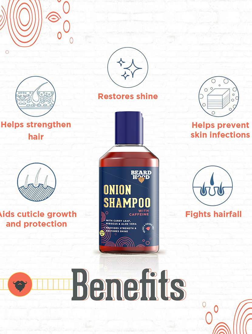 Beardhood Onion Shampoo With Caffeine For Hair Growth & Hairfall Control   Sulfate & Paraben Free, 200ml