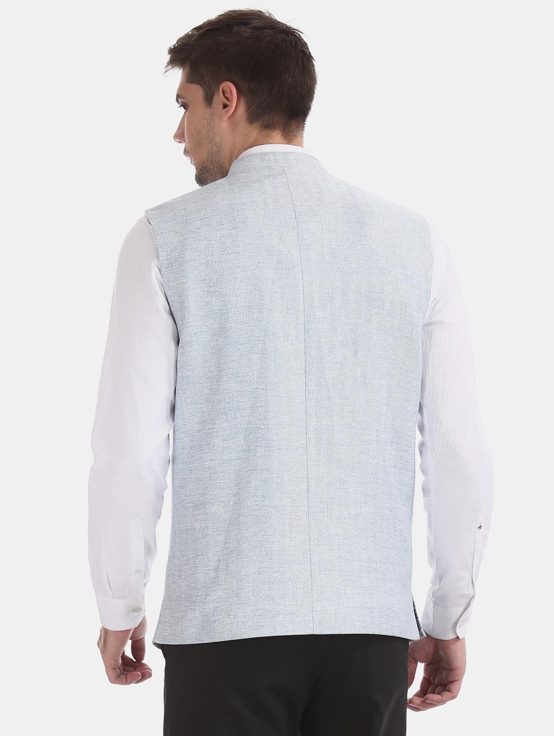 light blue solid nehru jacket - 17597873 - Standard Image - 2