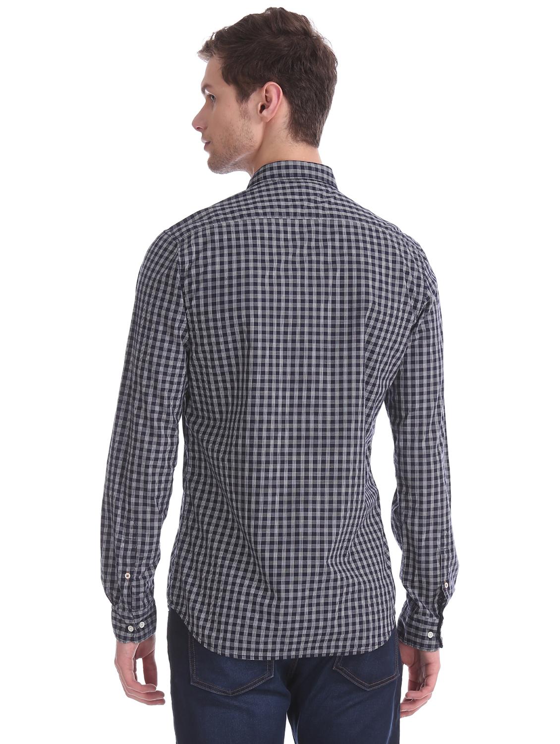 navy blue checkered casual shirt - 17597943 - Standard Image - 2