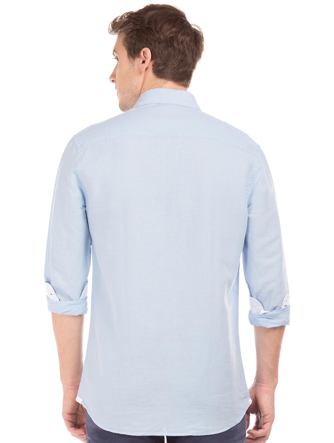 light blue solid linen casual shirt - 17598025 - Standard Image - 2