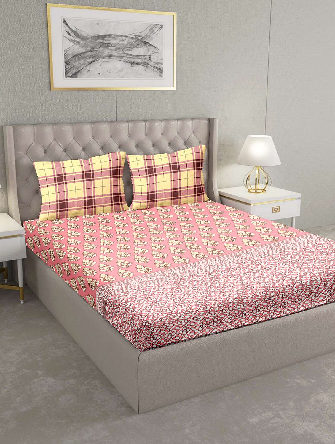 blueberry double bedsheet set super king size 180 tc cotton pink colour