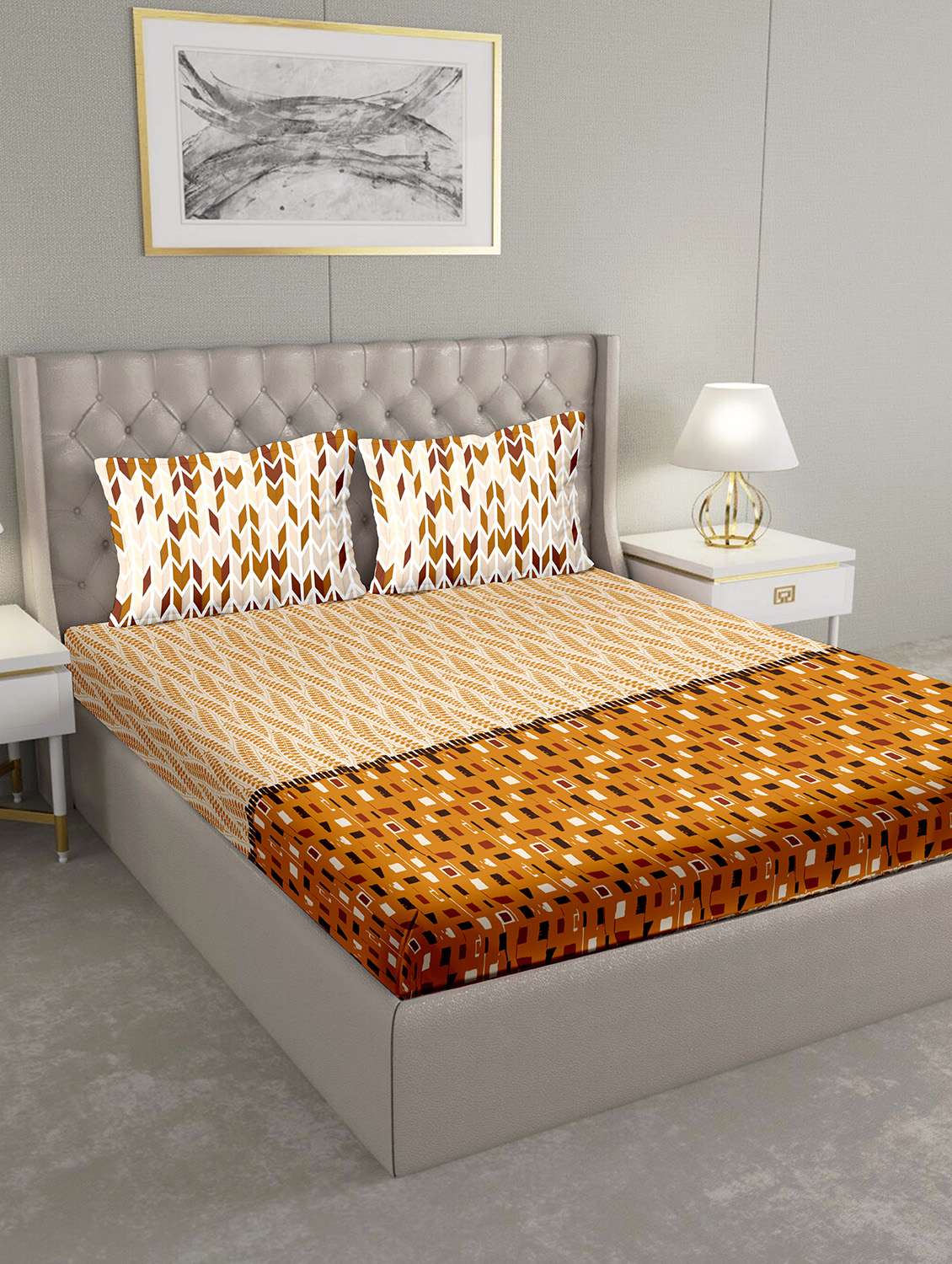 blueberry double bedsheet set super king size 180 tc cotton yellow colour