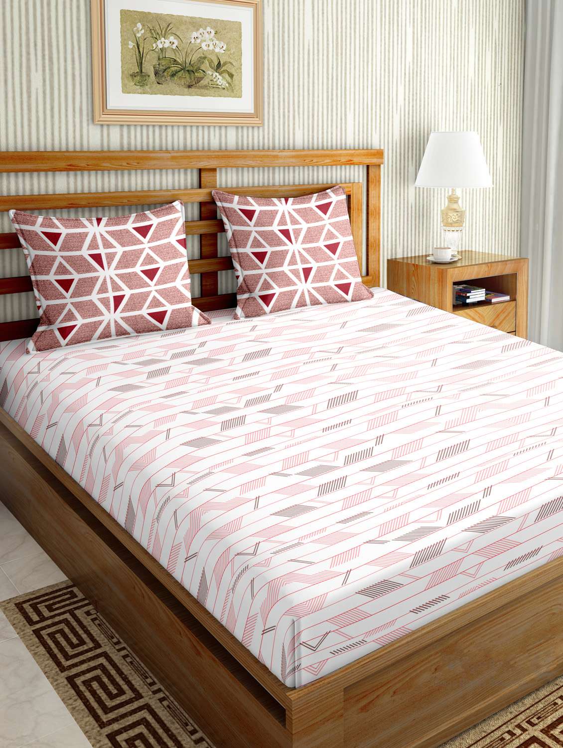 mysterious double bedsheet set king size 180 tc cotton pink colour