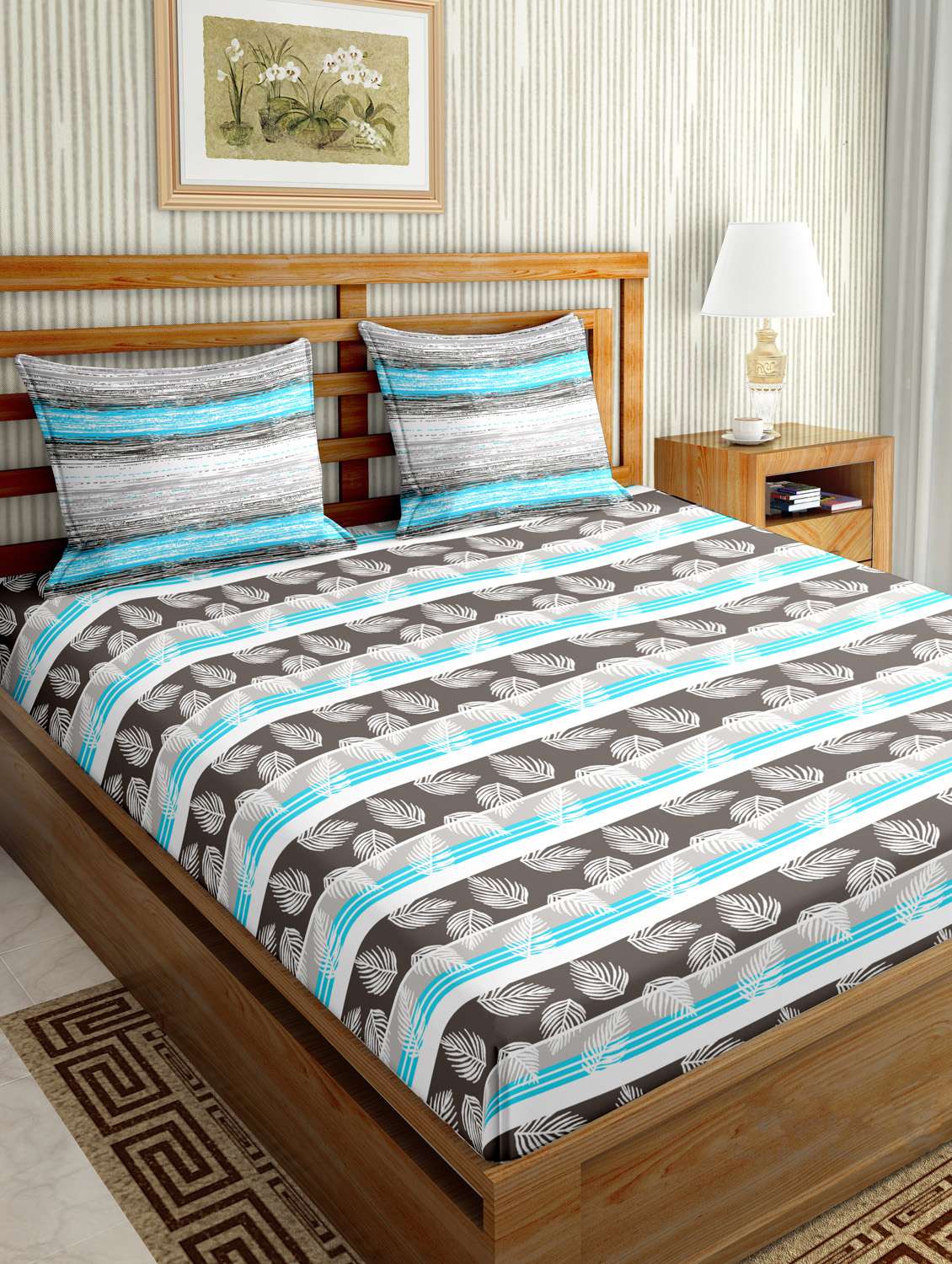 mysterious double bedsheet set king size 180 tc cotton blue colour