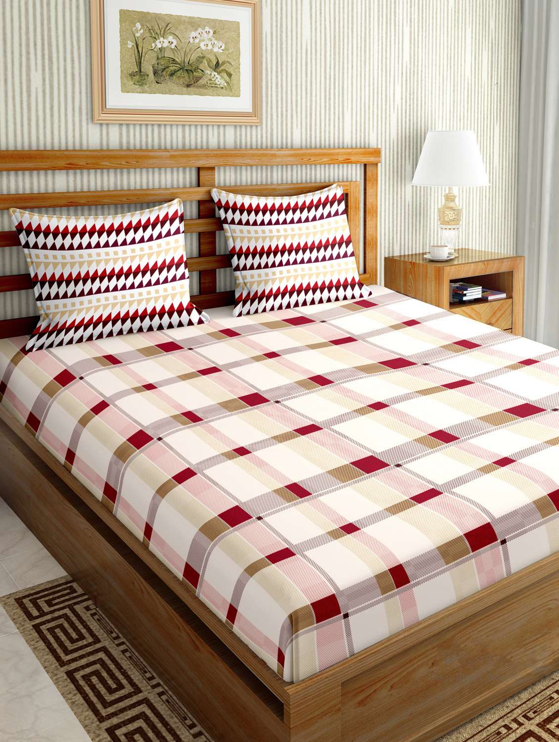 mysterious double bedsheet set king size 180 tc cotton maroon colour