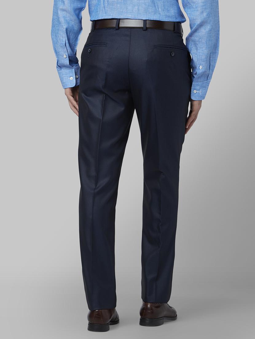navy blue solid flat front formal trouser - 17604737 - Standard Image - 2