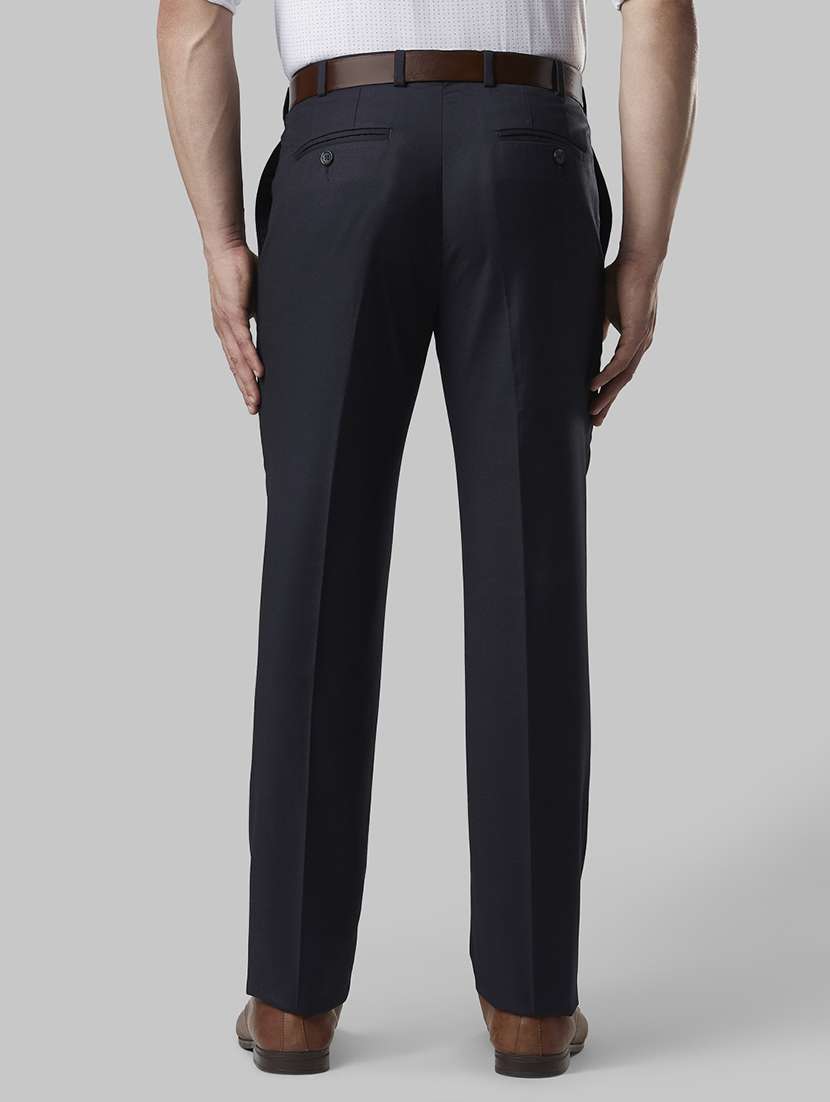 navy blue textured flat front formal trouser - 17604955 -  Standard Image - 2