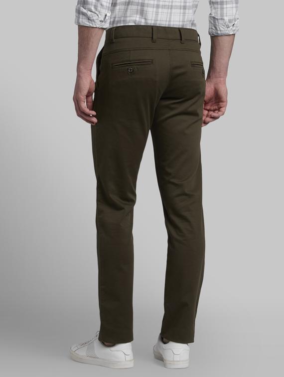 olive green solid flat front casual trouser - 17605072 - Standard Image - 2