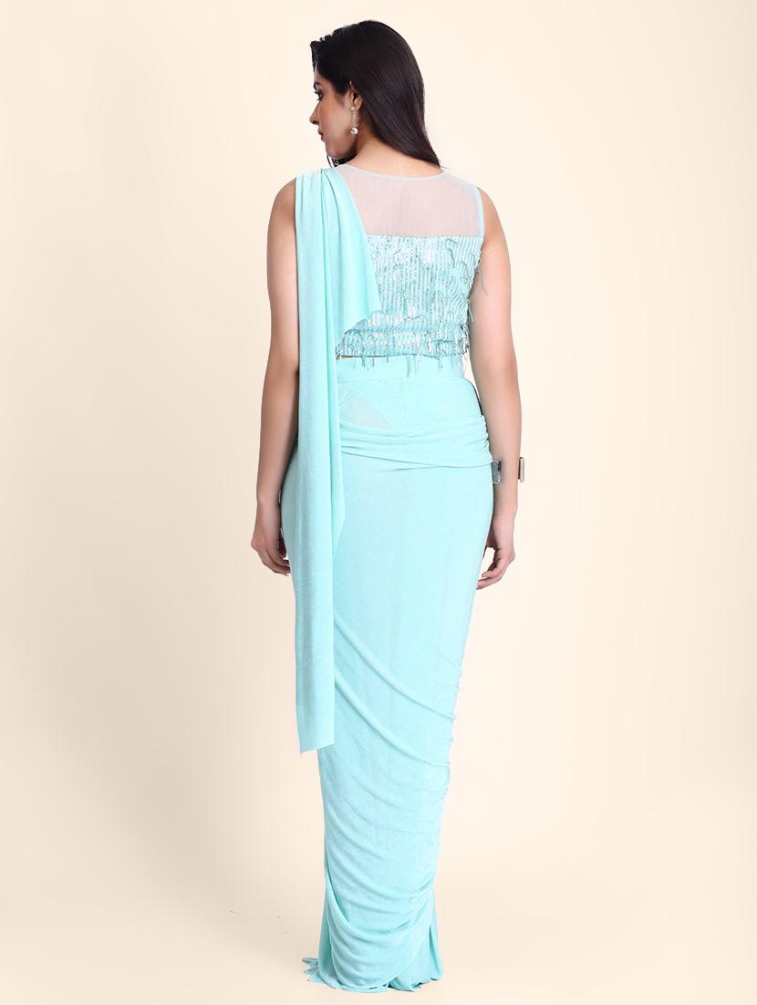 sequined draped saree with blouse - 17607764 - Standard Image - 2