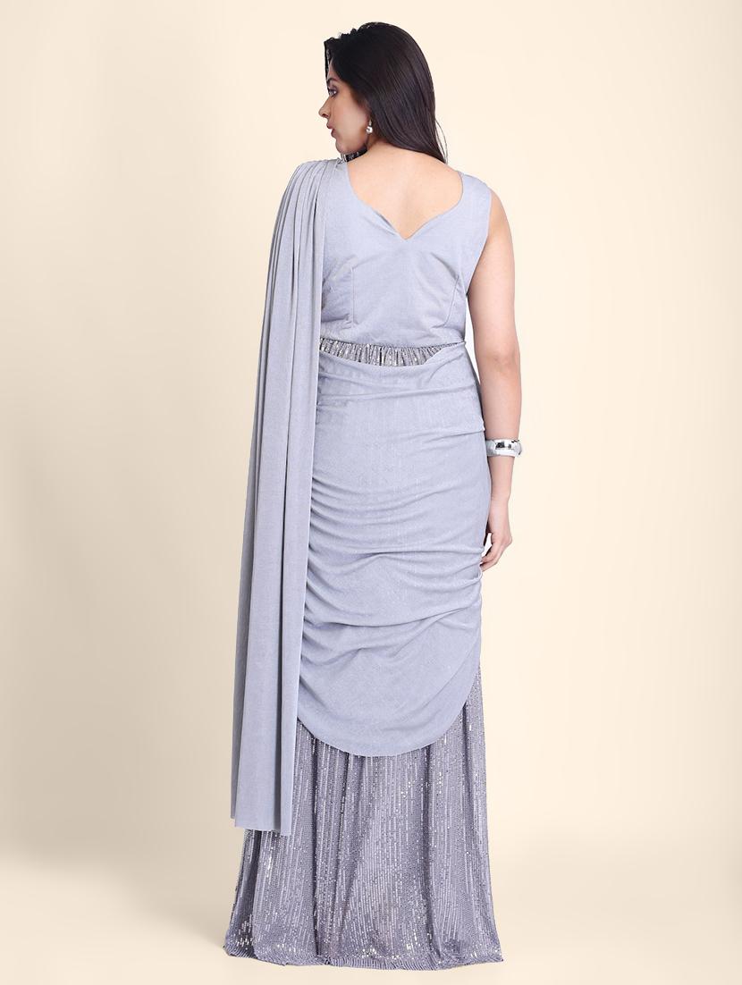 women's solid with work pearl grey colored saree - 17607780 -  Standard Image - 2