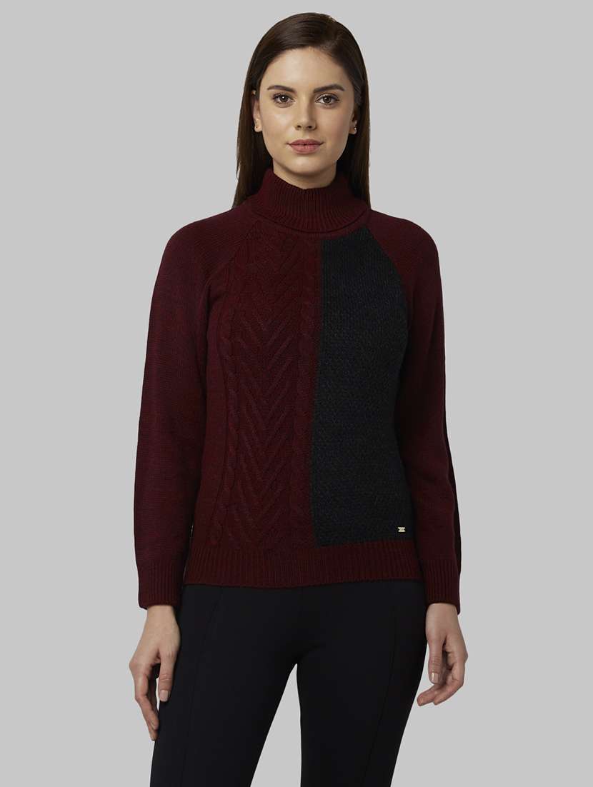 turtle neck color block pullover 