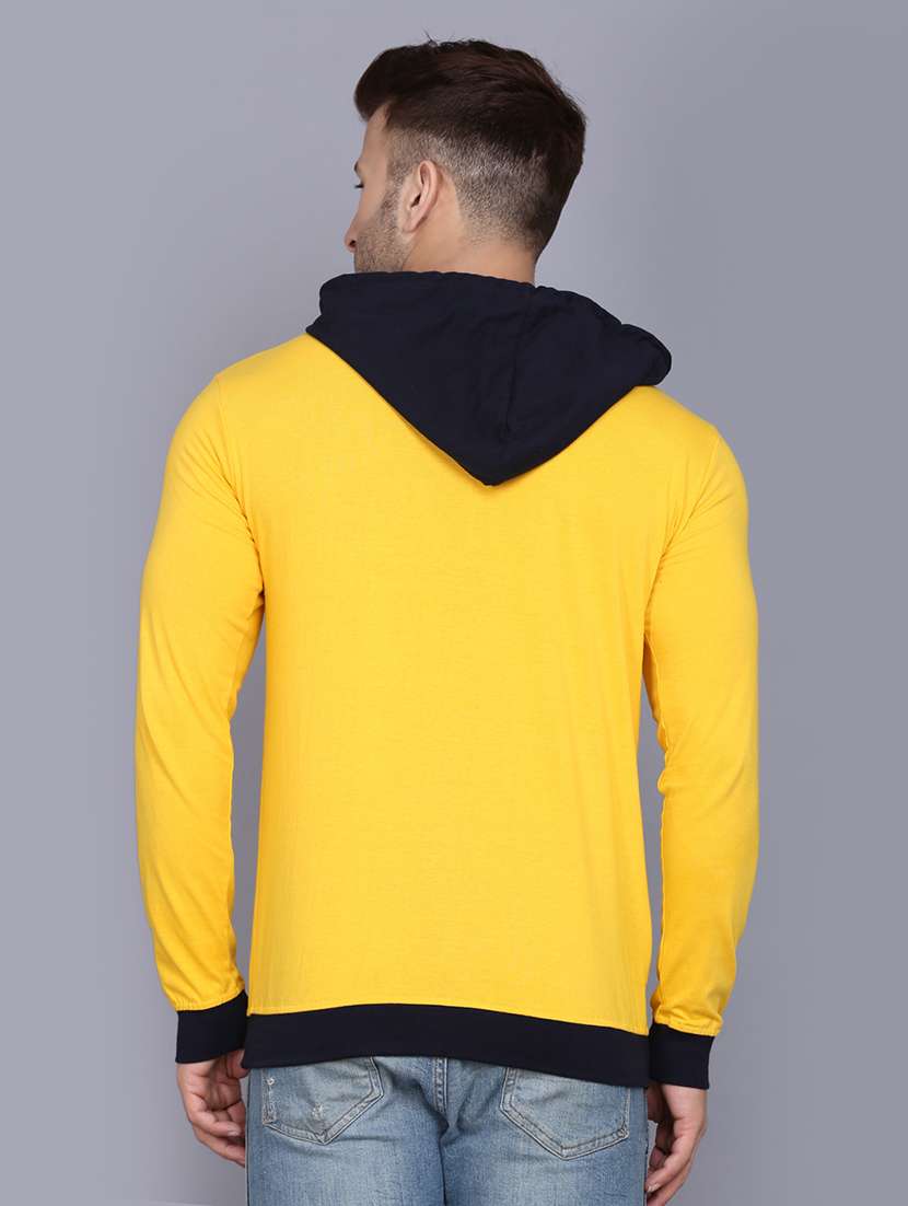 yellow color block cut & sew hooded t-shirt - 17610266 -  Standard Image - 2