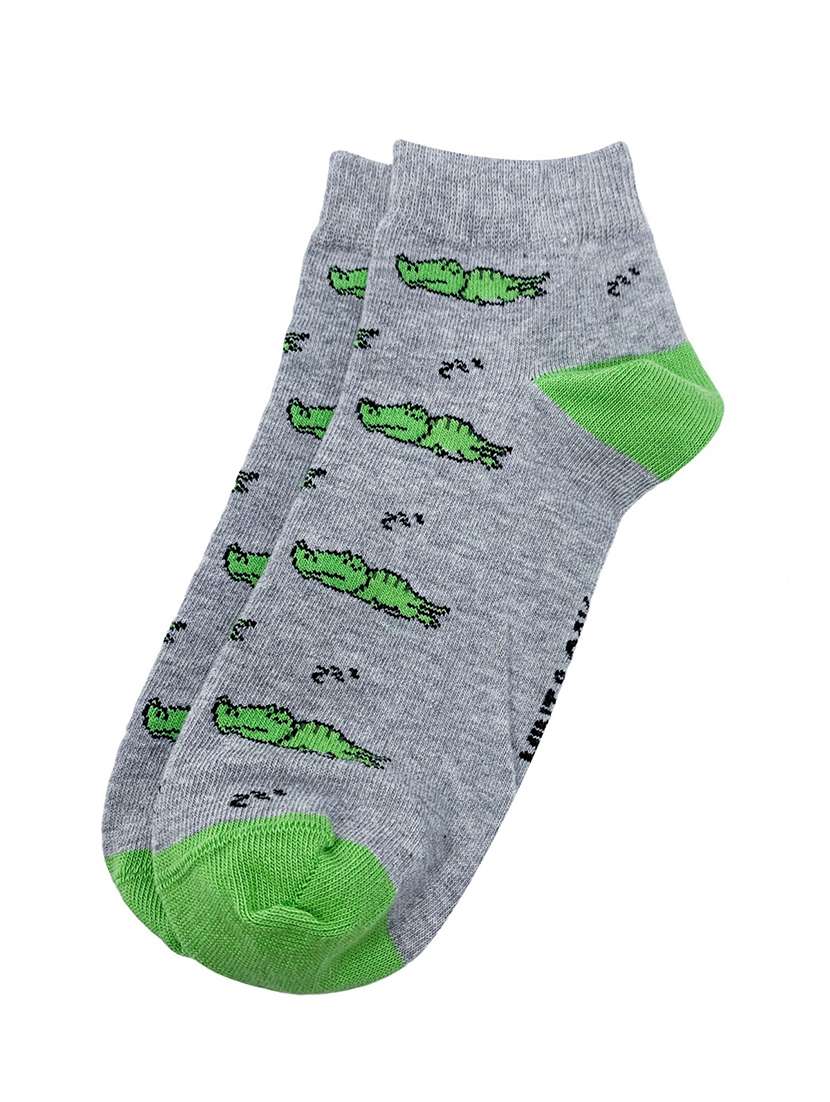 men grey printed ankle length sock