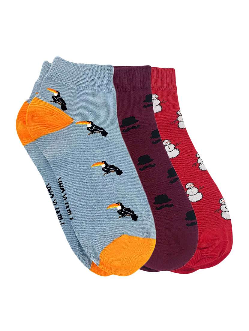 men pack of 3 printed ankle length socks