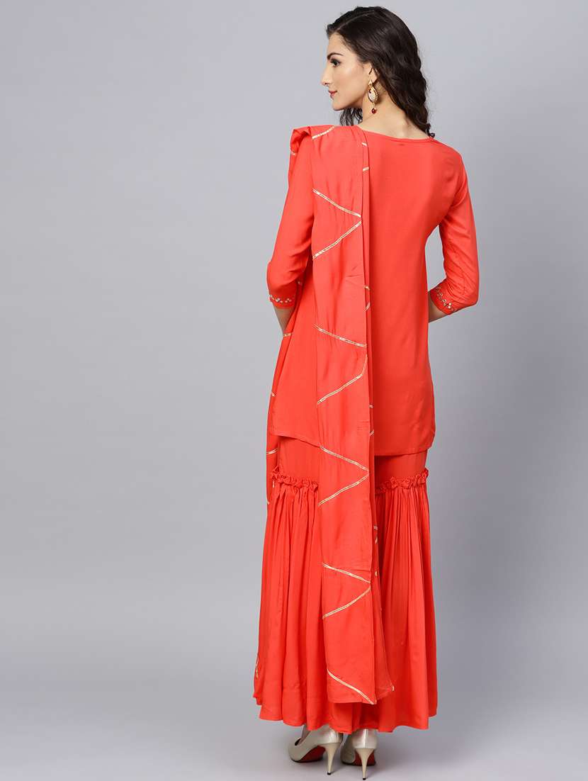 coral kurta sharara set - 17611265 - Standard Image - 2