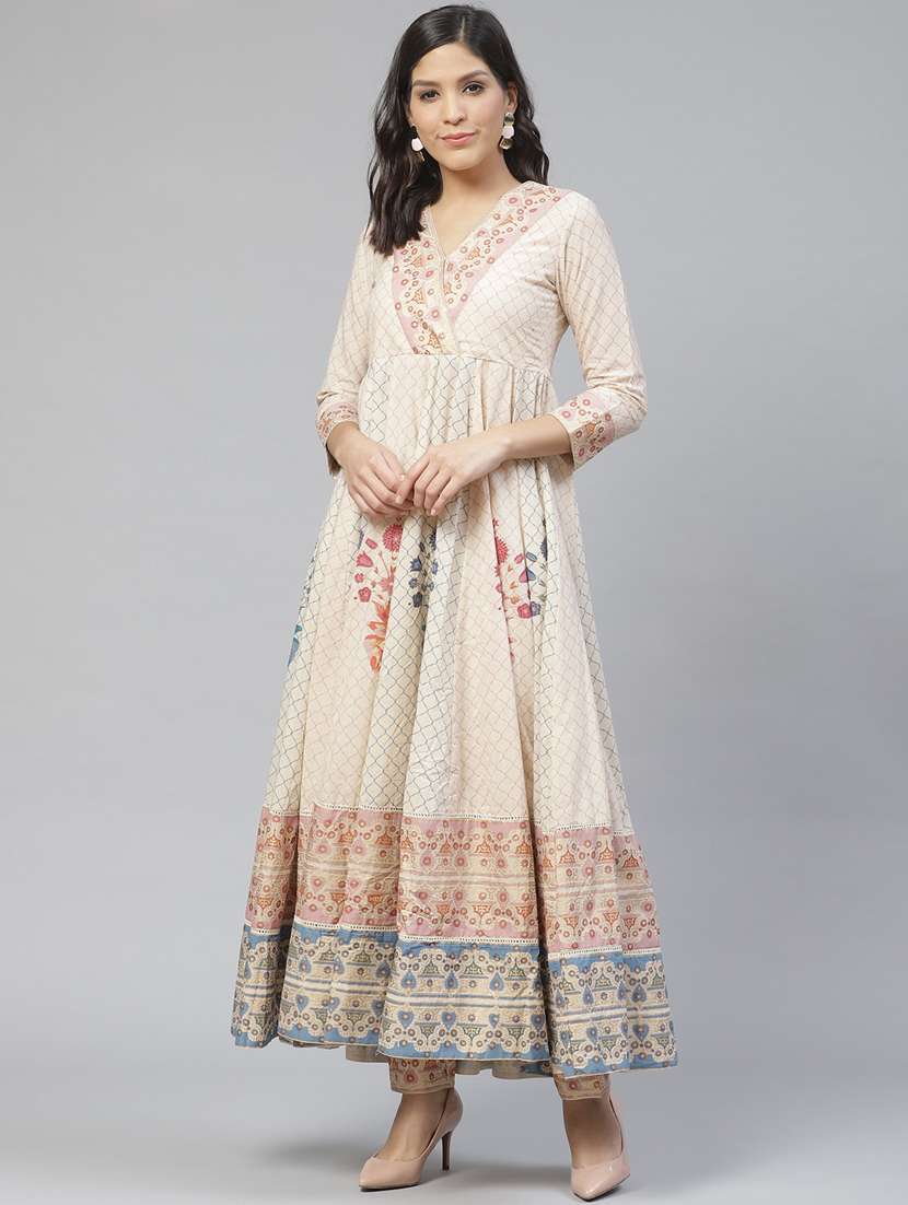 beige cotton anarkali kurta
