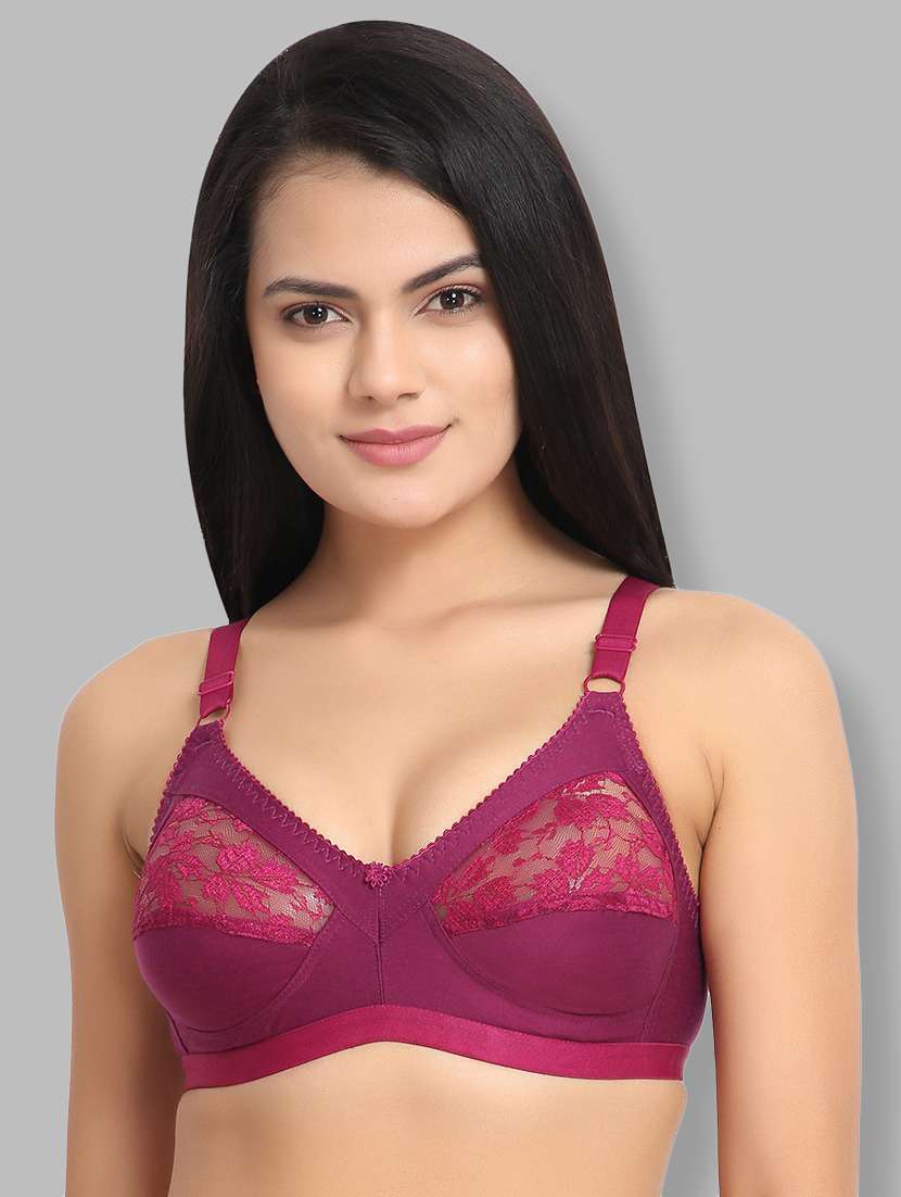 purple cotton blend minimizer bra