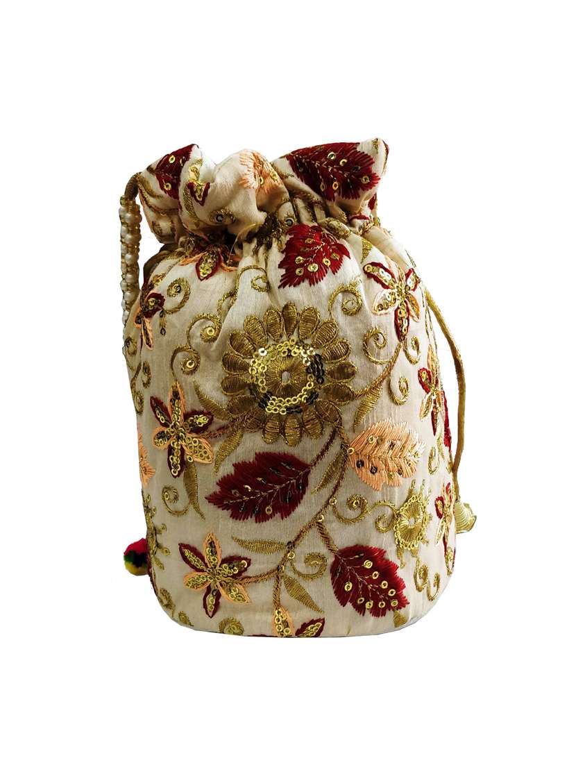 cream cotton polyester blend ethnic potli