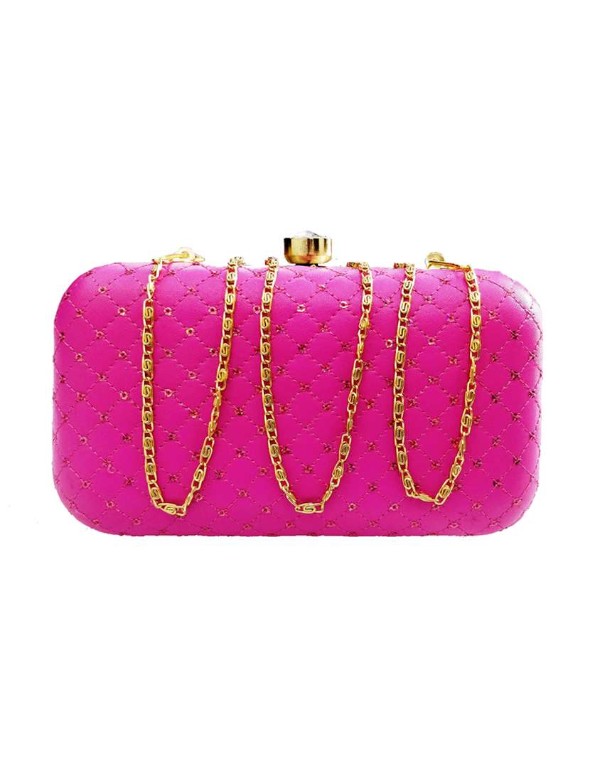 pink leatherette (pu) box clutch
