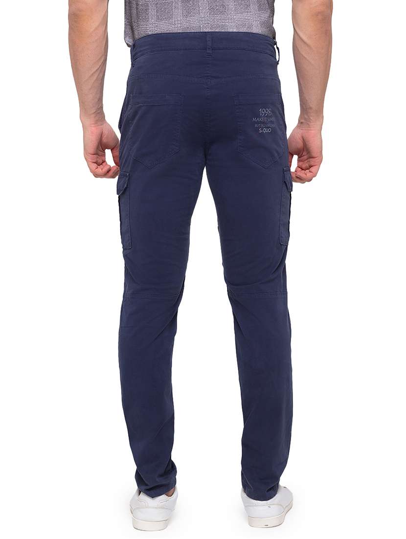navy blue solid cargo trouser - 17615473 - Standard Image - 2