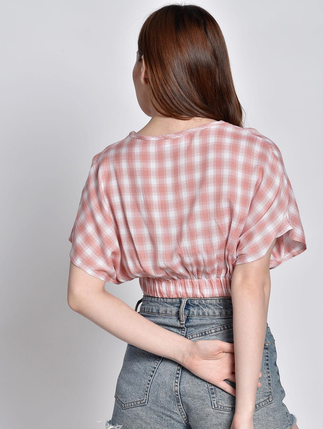 tie front checkered crop top - 17619890 - Standard Image - 2