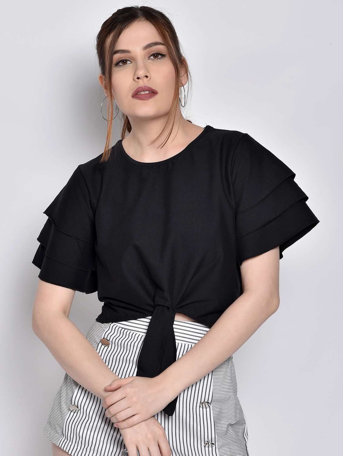 women's crop round neck top - 17619898 -  Zoom Image - 0