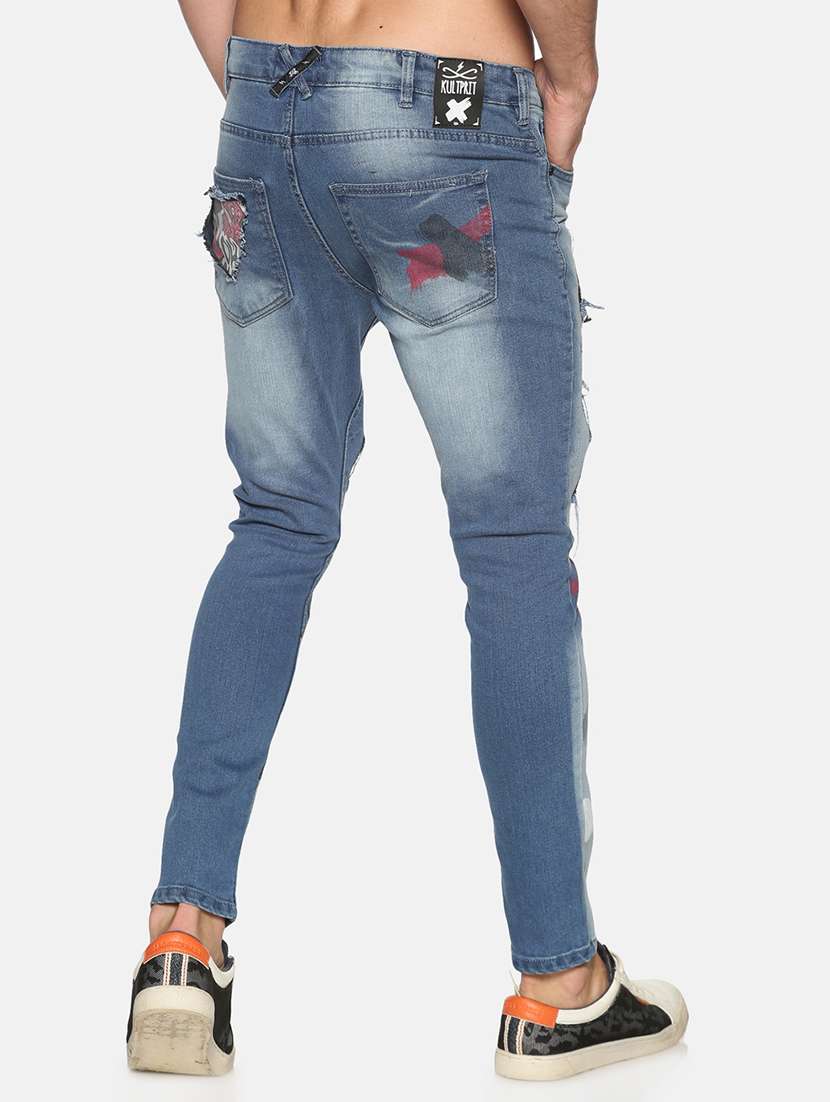 blue heavy washed printed denim jeans - 17619941 - Standard Image - 2