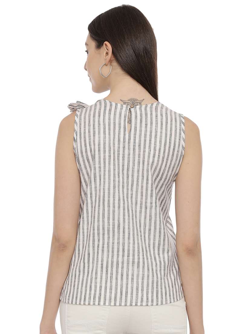 frill detail striped top - 17620143 - Standard Image - 2