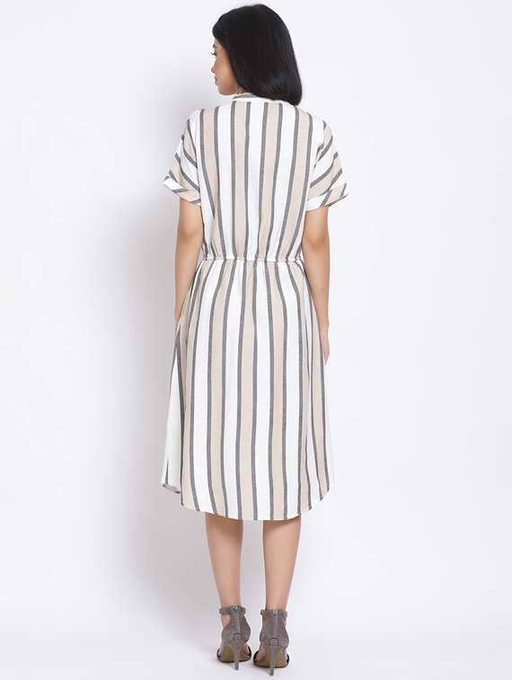 mandarin neck striped a-line dress - 17620629 -  Standard Image - 2